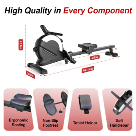 Rowing Machines for Home, Magnetic Rowing Machine with 77lbs High Resistance Rowing Machine,16 Levels of Quiet Resistance