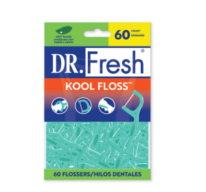 Dr. Fresh Brand Kool Floss Mint Waxed Dental Flossers Picks, 60 Count in a Easy Resealable Packaging