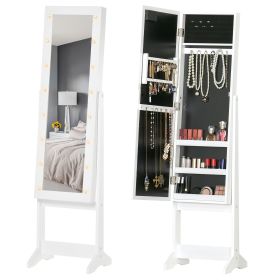 Lighted Jewelry Cabinet Mirrored Armoire Organizer Free Standing Storage for Necklaces Bracelets Rings Earrings Adjustable