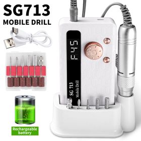 Electric Nail Drill - 45000RPM Portable Nail Drill-Rechargeable Nail E-File Kit With 6 Bits & Base-LED Screen-Ultra-Silent, Rechargeable Nail Dri (Color: White)