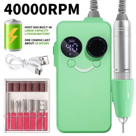 40000RPM Nail Drill Professional Cordless Electric Nail Drill Machine Rechargeable Portable Acrylic Gel Grinder Tools With 6 Bits And Sanding Ban (Color: Green)