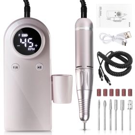 45000RPM Professional Nail Drills Kit With 6 Drill Bits, Portable Electric Nail Drill For Acrylic Nails Gel Polishing Removing, Rechargeable Nail (Color: Pink)