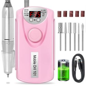 Professional Nail Drill, 35000 RPM Electric Mobile Drill For Acrylic Nails, Rechargeable Electric Nail File Machine Kit For Home Use, Salon Quali (Color: Pink)