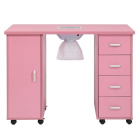 MDF Single Door 4 Drawers With Fans, Nail Art Table (Color: Pink)