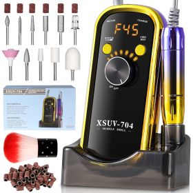 Professional Rechargeable Electric Nail Drill 40000 RPM, Portable Nail File With Storage Stand For Acrylic Gel Polishing Removing - Easy To Use F (Color: Yellow)