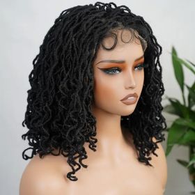 4x4 Lace Front Braided Wig Curly Mini Faux Locs Ombre Brown Ombre Blonde 14 Inch Shoulder Length Synthetic Lace Wig For Women (Option: 1B-14inch)
