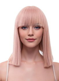 12 Inch Natural Black Short Bob Wigs With Bangs Light Yaki Straight Hair Blunt Cut Glueless Wigs Realistic Look Daily Costume Wig For Women Synth (Option: ROSEGOLD)
