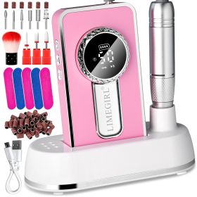 Electric 45000RPM Nail Drill Machine Rechargeable Portable Nail File Electric DIY Nail Drill Kit With Smart LCD Screen For Gel Nail Manicure And (Color: Pink)