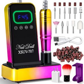 Cordless Nail Drill 45000 RPM, Rechargeable Electric Nail File Kit For Acrylic Gel Polishing Removing, Nail Drill Kit With Bits & Base, Portable (Color: Gold)