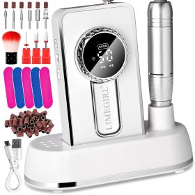 Electric 45000RPM Nail Drill Machine Rechargeable Portable Nail File Electric DIY Nail Drill Kit With Smart LCD Screen For Gel Nail Manicure And (Color: White)