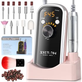 Professional Rechargeable Electric Nail Drill 40000 RPM, Portable Nail File With Storage Stand For Acrylic Gel Polishing Removing - Easy To Use F (Color: Pink)