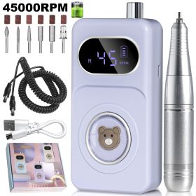 Professional 45000RPM Portable Electric Nail Drill Kit, Rechargeable Nail Electronic File Machine, Electric Nail Polishing Machine With Drill Hea (Color: Purple)