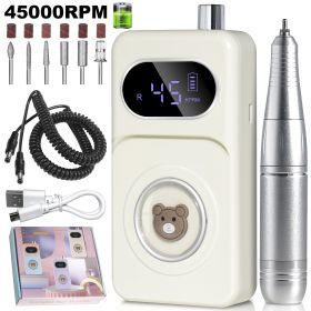 Professional 45000RPM Portable Electric Nail Drill Kit, Rechargeable Nail Electronic File Machine, Electric Nail Polishing Machine With Drill Hea (Color: White)