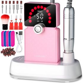 Nail Drill, Portable Electric Nail File 50000RPM, Rechargeable Nail Drill Professional With Bits & Base, For Acrylic Gel Nails, E-File Machine, M (Color: Pink)