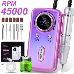 Professional Electric Nail Drill, 45000RPM Cordless Nail File Drill With 6 Drills, LCD Display, Nail File Machine For Removing Acrylic Gel Nails, (Color: Purple)
