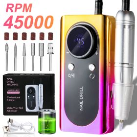 Professional Electric Nail Drill Machine, 45000RPM Rechargeable E-File Nail Drill Cordless, Electric Nail File Kit, Portable Electronic Grinder, (Color: Gold)
