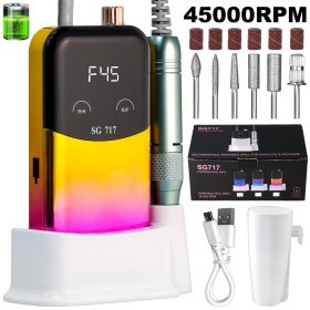 Professional Electric Nail Drill Machine Gradient - Solid Color, 45000RPM Portable Rechargeable Efile Nail Drill Cordless,Electric Nail File Kit (Color: Yellow)