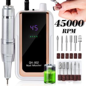 Professional Electric Nail Drill, 45000 RPM Cordless Rechargeable E-File Machine, With 6 Bits, Sanding Bands, LCD Display For Acrylic Gel Nails (Color: White)