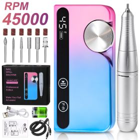 Professional Electric Nail Drill, 45000 RPM Cordless E-File Machine, With 12 Bits, Sanding Bands, LCD Display Electric Nail File For Acrylic Gel (Option: Color)