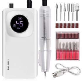 Rechargeable Electric Nail File Professional - 45000RPM Portable Efile Nail Drill Kit, Cordless E File Nail Drill Machine For Acrylic Gel Nails S (Color: White)