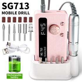 Electric Nail Drill - 45000RPM Portable Nail Drill-Rechargeable Nail E-File Kit With 6 Bits & Base-LED Screen-Ultra-Silent, Rechargeable Nail Dri (Color: Pink)