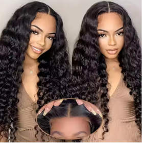 Glueless Wigs 70 Human Hair Pre Plucked Pre Cut 200 Density Transparent HD Lace Frontal Wigs  Loose Deep Wave Wigs (Option: Black-26Inches)