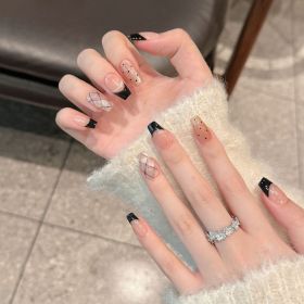 French Black Edge Classic Style Handmade Wearable Manicure (Option: Small Size S-2545 Short Ladder)